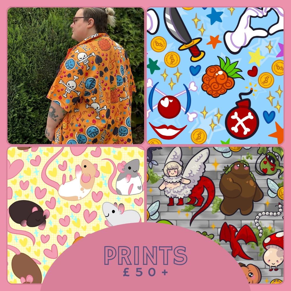 A 2x2 grid featuring pattern example illustrations and the starting price of £50