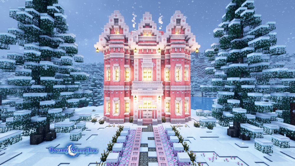 A dreamy Pink Gingerbread House built in Minecraft by DreamyMoonGlow 