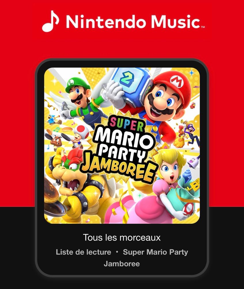 Screenshot from Nintendo Music, showing that the soundtrack from Super Mario Jamboree has arrived. 