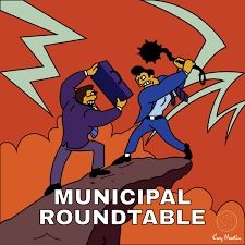 Municipal roundtable fight from the Simpsons