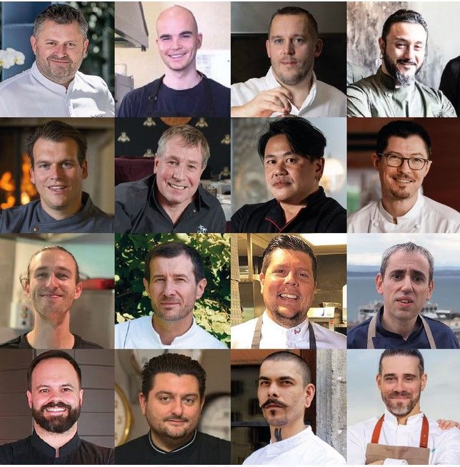 Carré contenant les photos portraits du chef de la Maison du Prussien et des 15 chefs invités. Ce sont tous des hommes blancs à l'exception d'un seul, un homme d'origine asiatique (je ne le connais pas, je ne peux donc pas préciser son origine). 