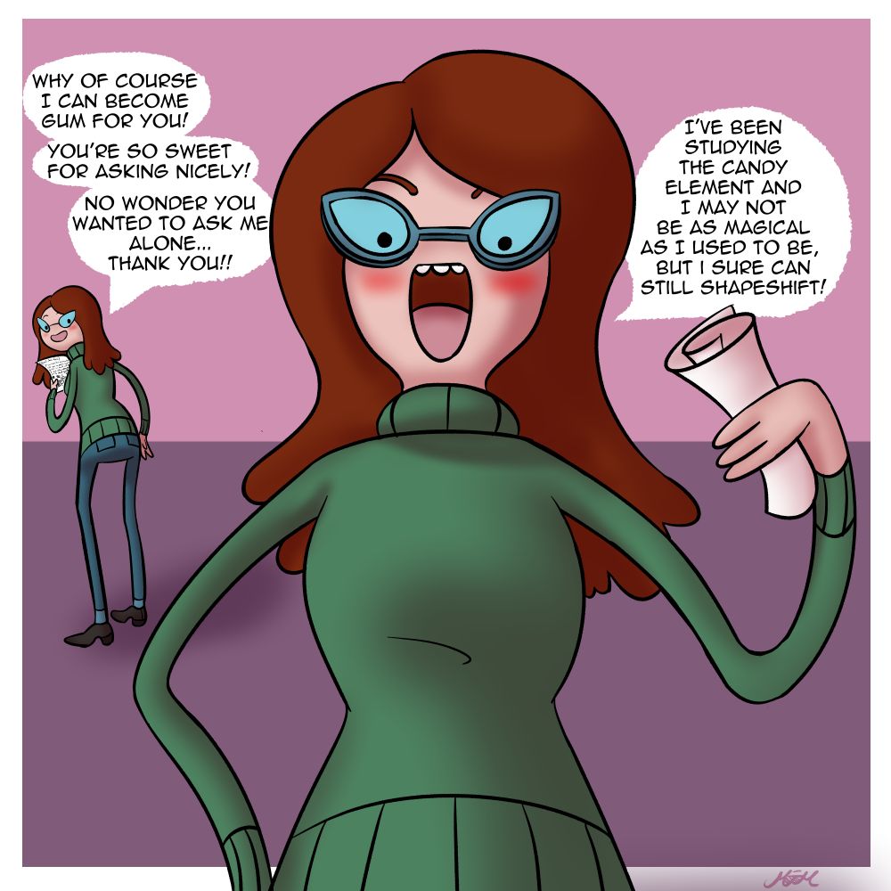 Betty Grof gets a note from you asking a favor, both of you are alone together.