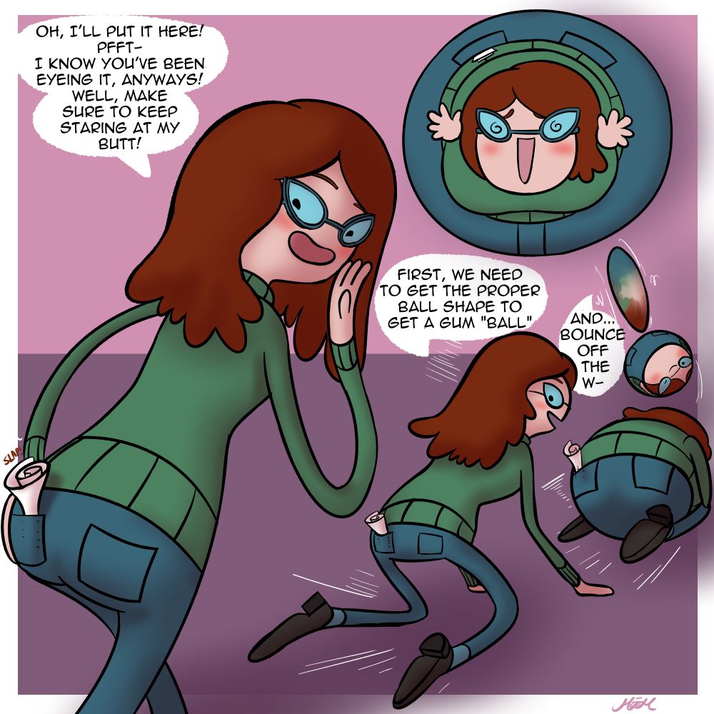 Betty rolls into a ball and flattens herself against the wall. She tucks your note in her pocket.