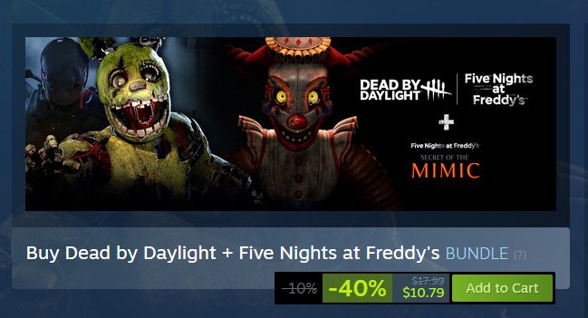 Dead by Daylight + Five Nights At Freddys: Secret of The Mimic bundle. -40% off, $10.79 from $17.99
