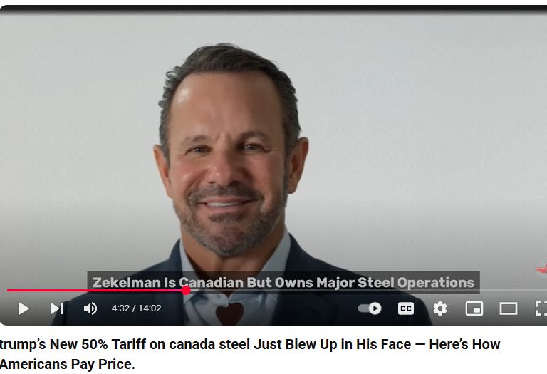 This sleazy looking ultra Rich Zekelman Industries CEO just LOVES Tariffs and is encouraging them. Why? He's Canadian, so why in the World is he on board with the 50% Tariffs?  This video exposes that: 
https://youtu.be/TbSZz3A_jYk?si=TAehUTUbLM0BPmsj