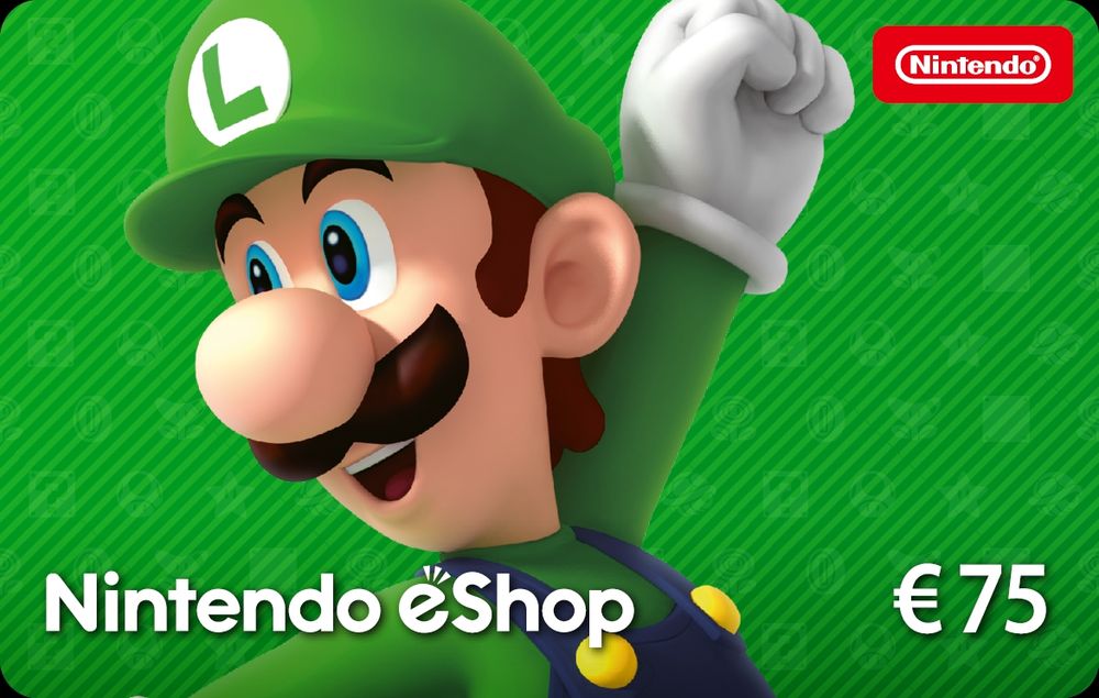 A European Nintendo eShop gift card featuring Luigi, worth €75.