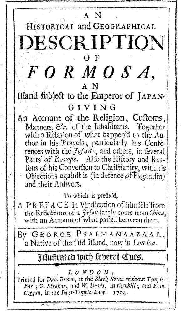 Black and white title page of Description of Formosa