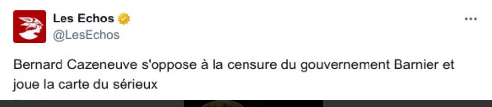 Les Echos
@LesEchos
Bernard Cazeneuve s'oppose à la censure du gouvernement Barnier et
joue la carte du sérieux