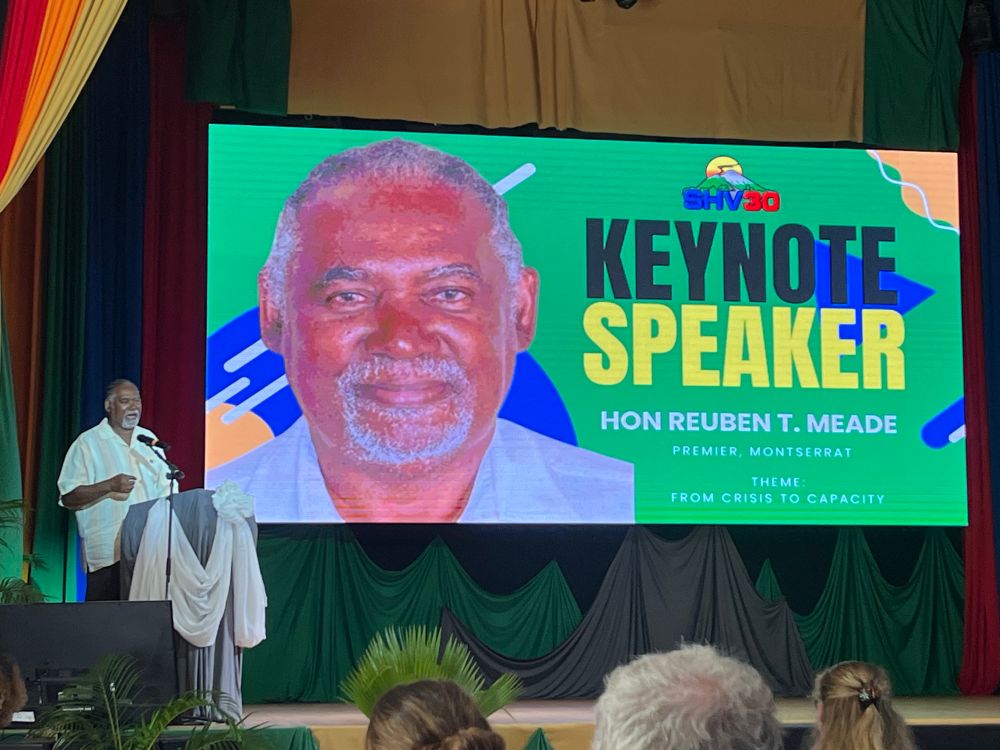 Photograph of Reuben Meade at the podium, reflecting on his times as Chief Minister and Premier. 