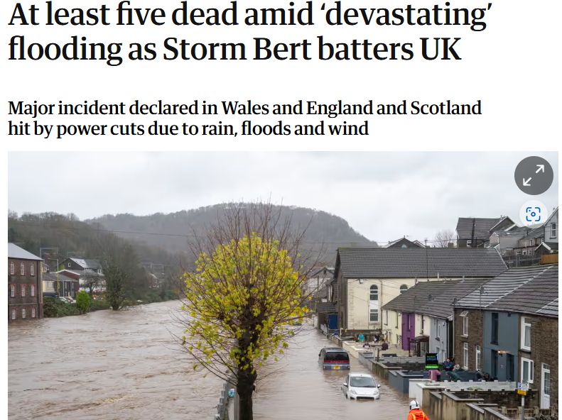 at least 5 dead amid devastating flooding as storm bert batters UK