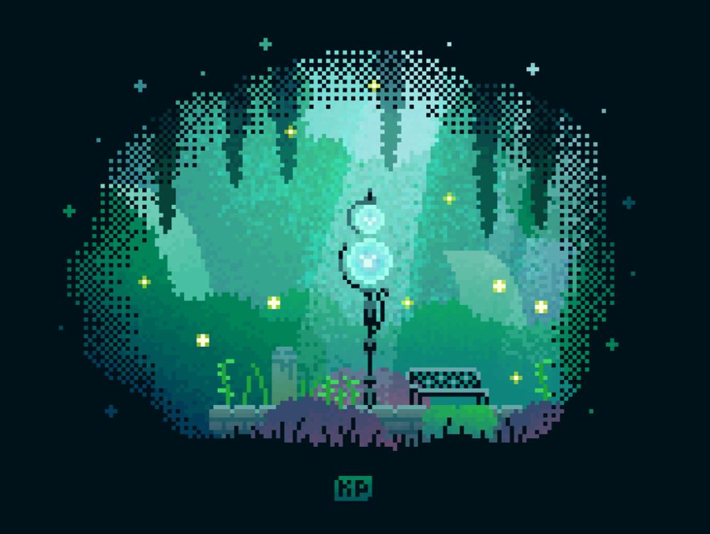 pixel art; greenpath bench from hollow knight 