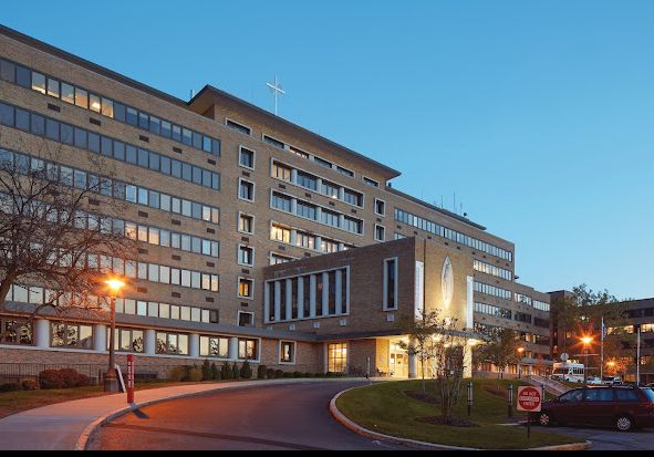 View of Carney Hospital's main building