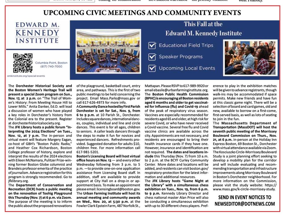Screenshot of Dorchester Reporter civics section sponsored by EMK Institute for US Senate