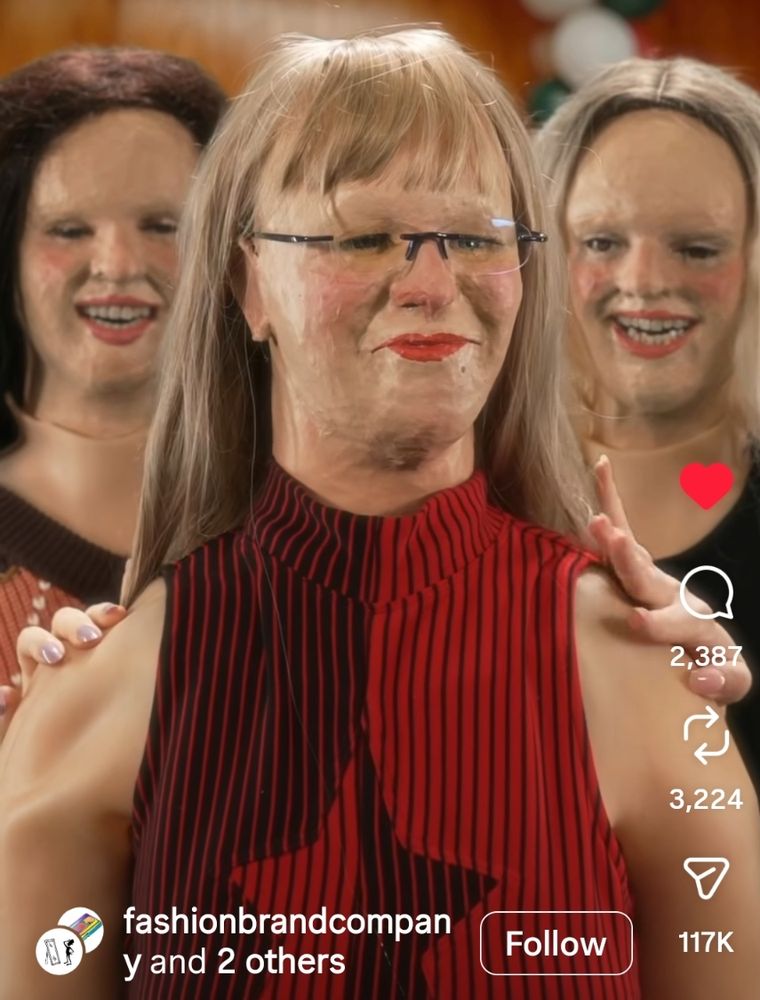 Reel of some weird person wearing a flesh suit and Pape mache like makeup mask