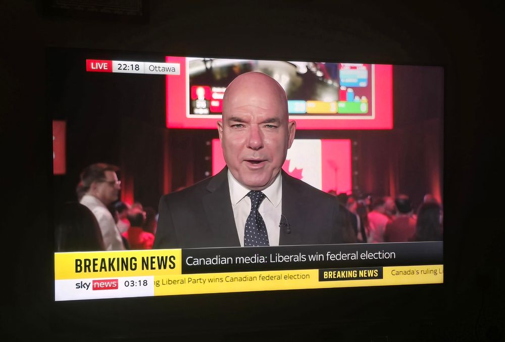 Photo showing Sky news announcing Liberals win Canadian election 