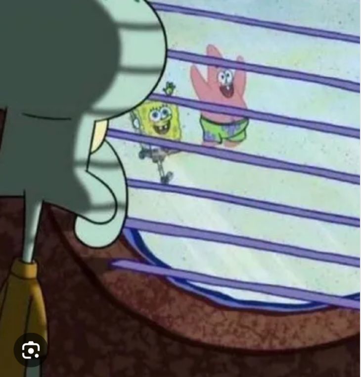 Squidward staring out a window 