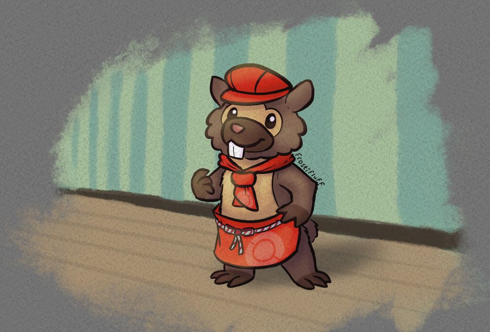 anthro bidoof with the chef outfit from pokemon cafe mix
