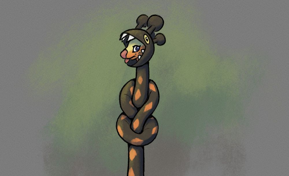 farigiraf with a very long neck tied into a knot