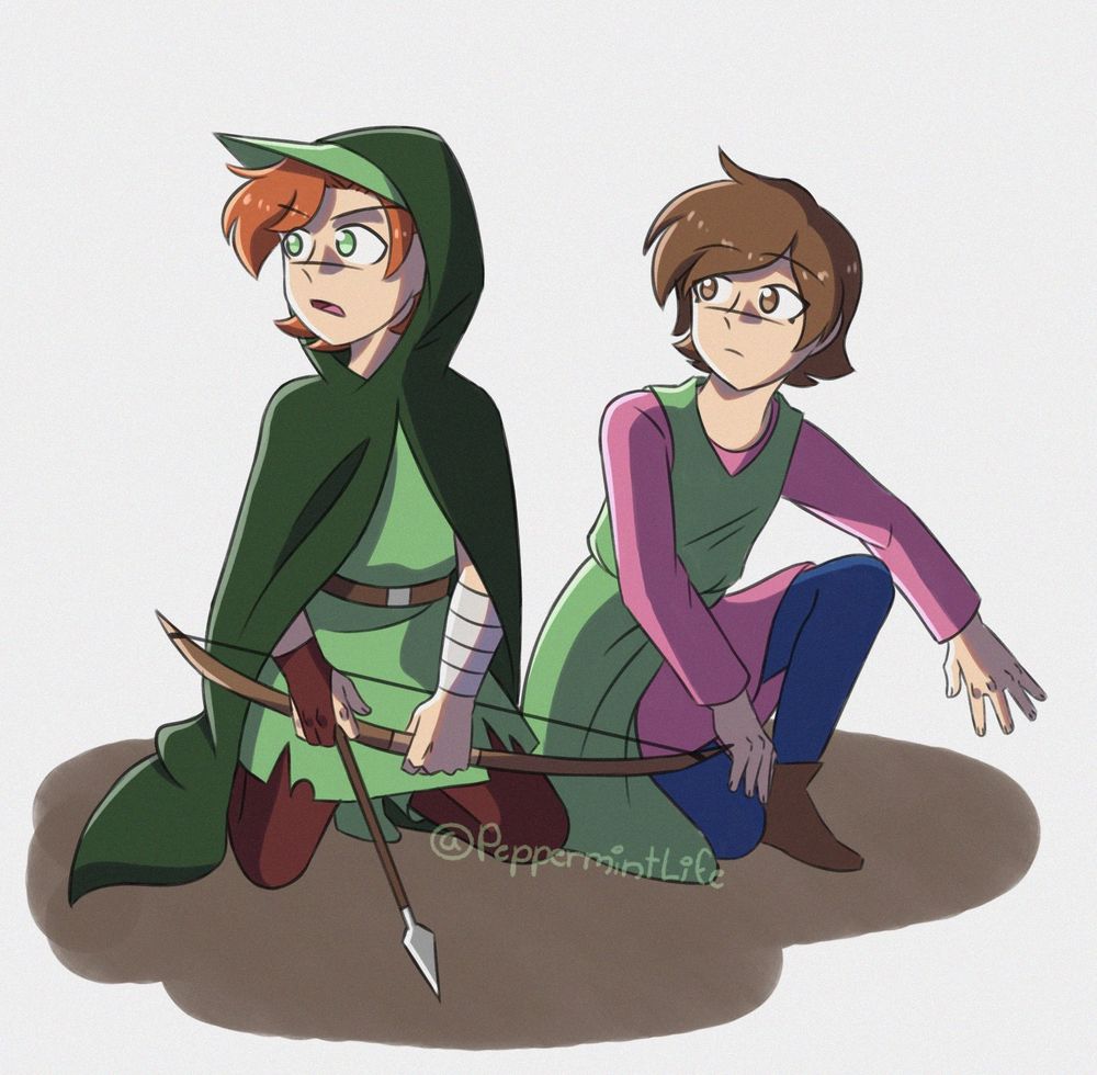 Digital drawing character illustration of two people in medieval clothing, original art