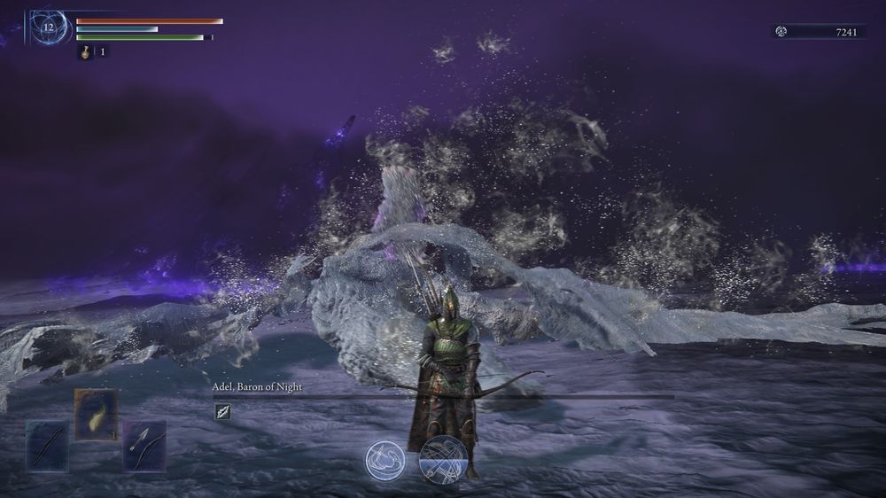 Elden ring nightreign gameplay, second nightlord Adel, Baron of Night defeated in a solo run with the player stood in front