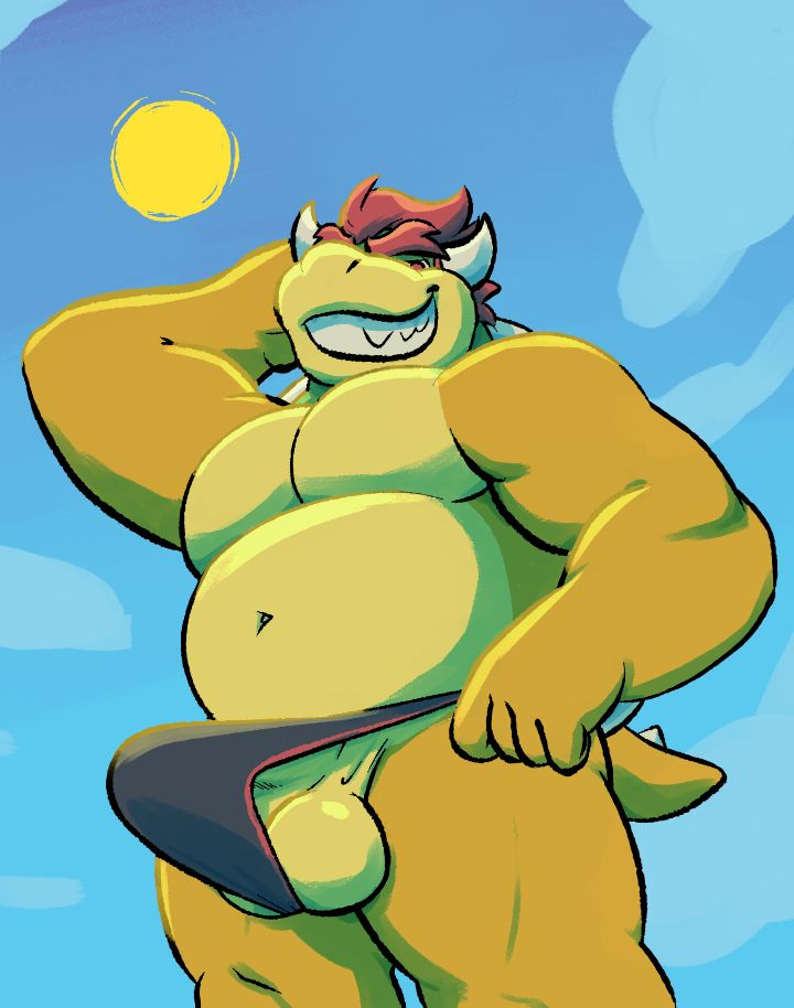 #nsfw #art #bowser #mario #speedo #summer #furry #anthro #sunny #horns #cock #balls #urmom #gay #8/4 #8-4 art 