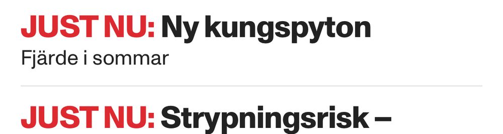 JUST NU: Ny kungspyton
Fjärde i sommar
JUST NU: Strypningsrisk -