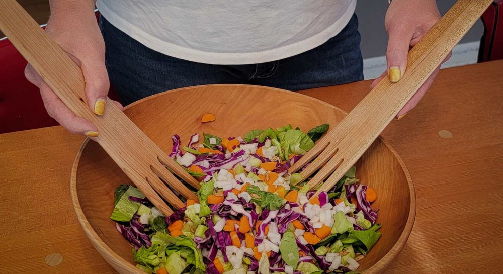 Wooden Salad Forks used to mix salad.