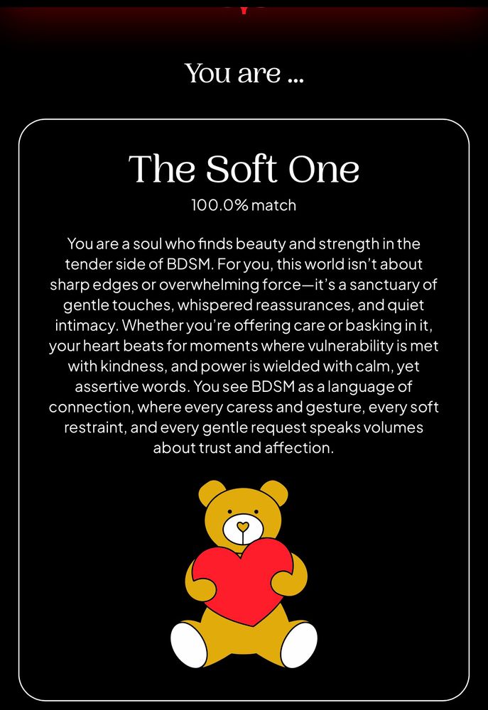 Test result showing 100% march for “The soft one” archetype. 
