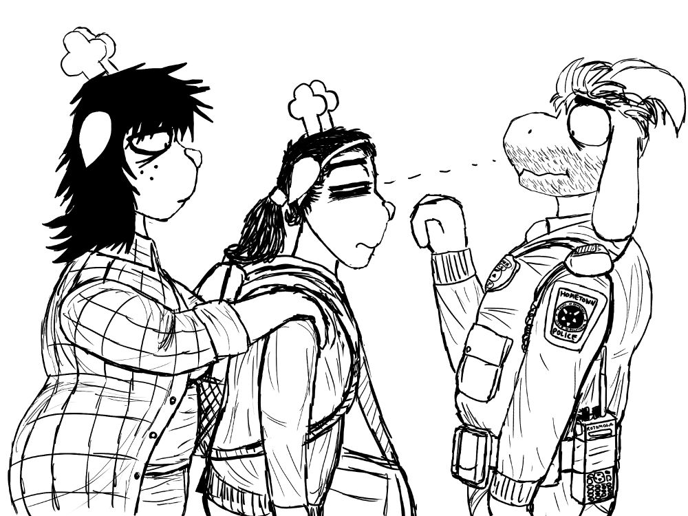 Continuing from the previous panel, Eve leans forward while narrowing her eyes and peering suspiciously at Asriel. Asriel leans backwards away from her, looking apprehensive. 