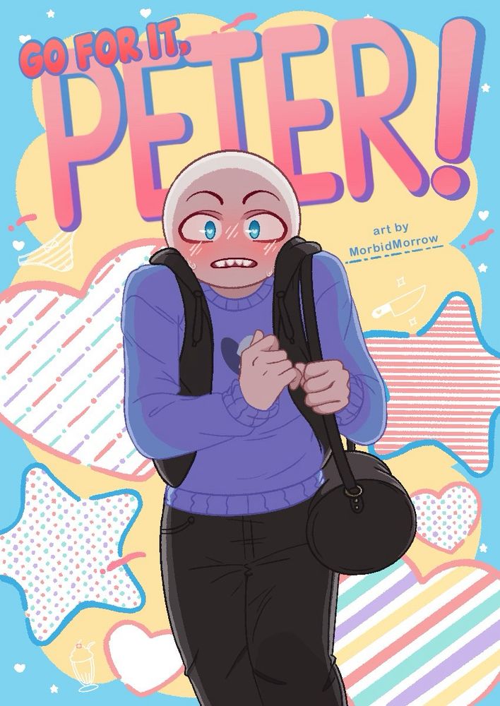 Your Boyfriend Peter hunched over flustered but a copy you can draw your own Y/N for!