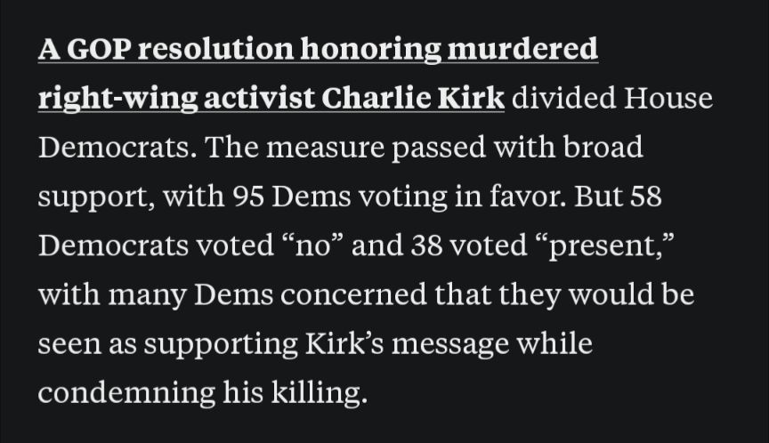 Democrats waffle, as per usual, on a GOP resolution to honor white supremacist and schadenfreude-lover Charlie Kirk after his assassination.