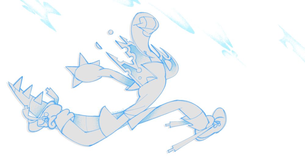 Stylized drawing of an oc running, the figure is grey against a bright white background