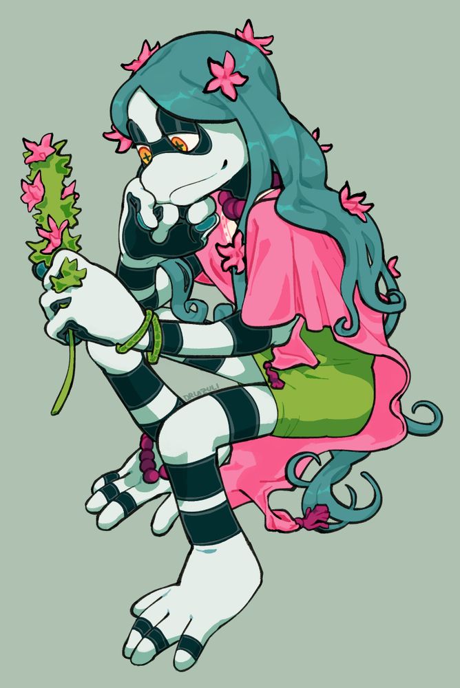 Nessiefynn's character! A soft milk frog looking character, if I remember correct. I love this design's colours and vibes. so sweet y_y