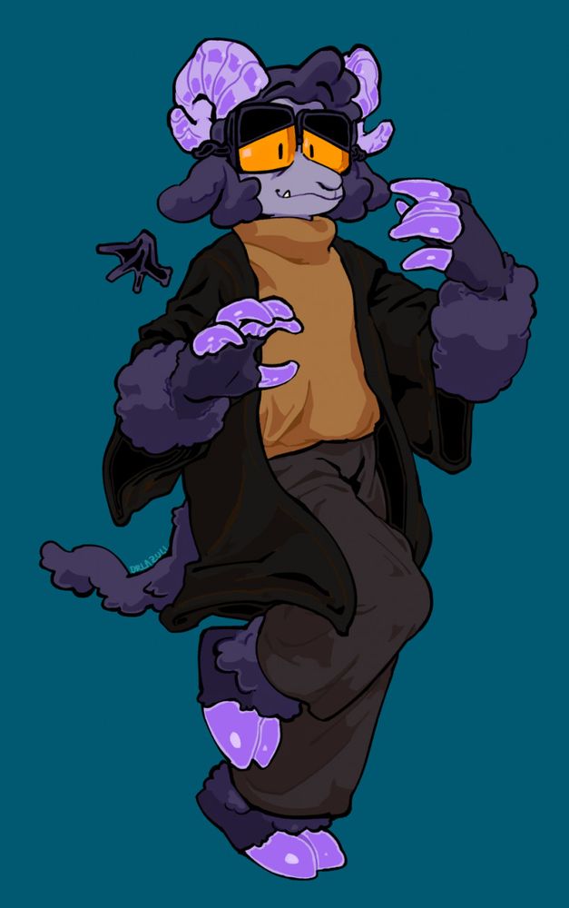 Magutts character! A soft purple sheep looking design with thick glasses and claw-hands. I particularly love how the horns and glasses came out ^_^