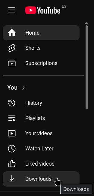 youtube sidebar, showing a new downloads button