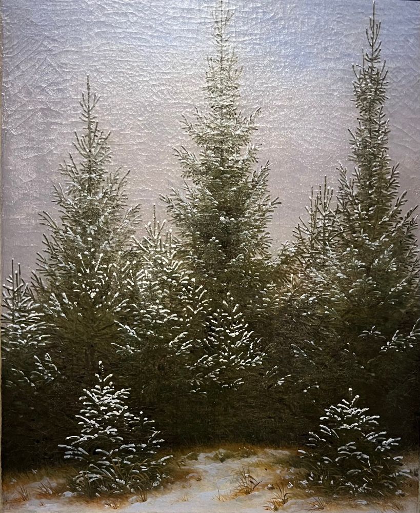Painting by Friedrich of spruce trees in snow 