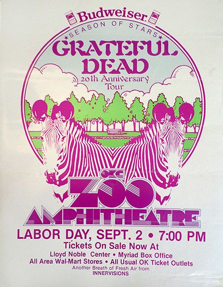 poster for Grateful Dead in Oklahoma City featuring mirrored zebras