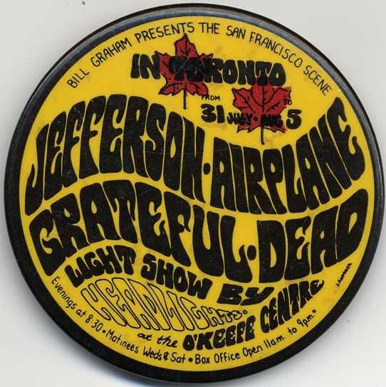 pin advertising Grateful Dead and Jefferson Airplane with light show by Headlights at O'Keefe Centre