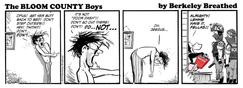 comic strip in which Opus the Penguin is about to be abducted by ICE