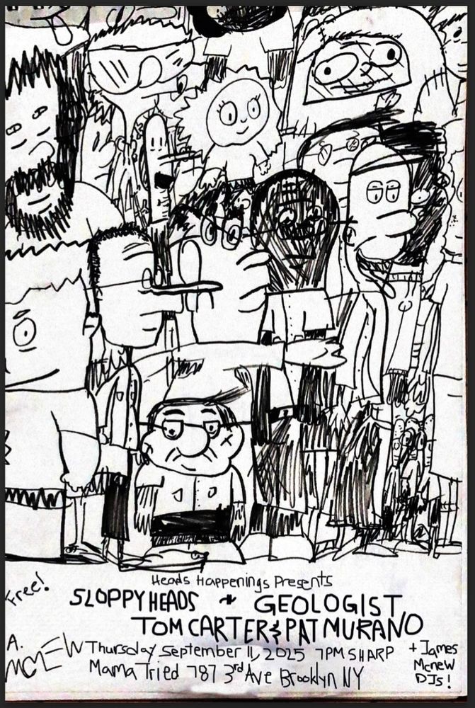 group of densely drawn people advertising info in post