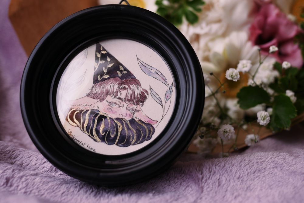 Framed illustration of a shy boy