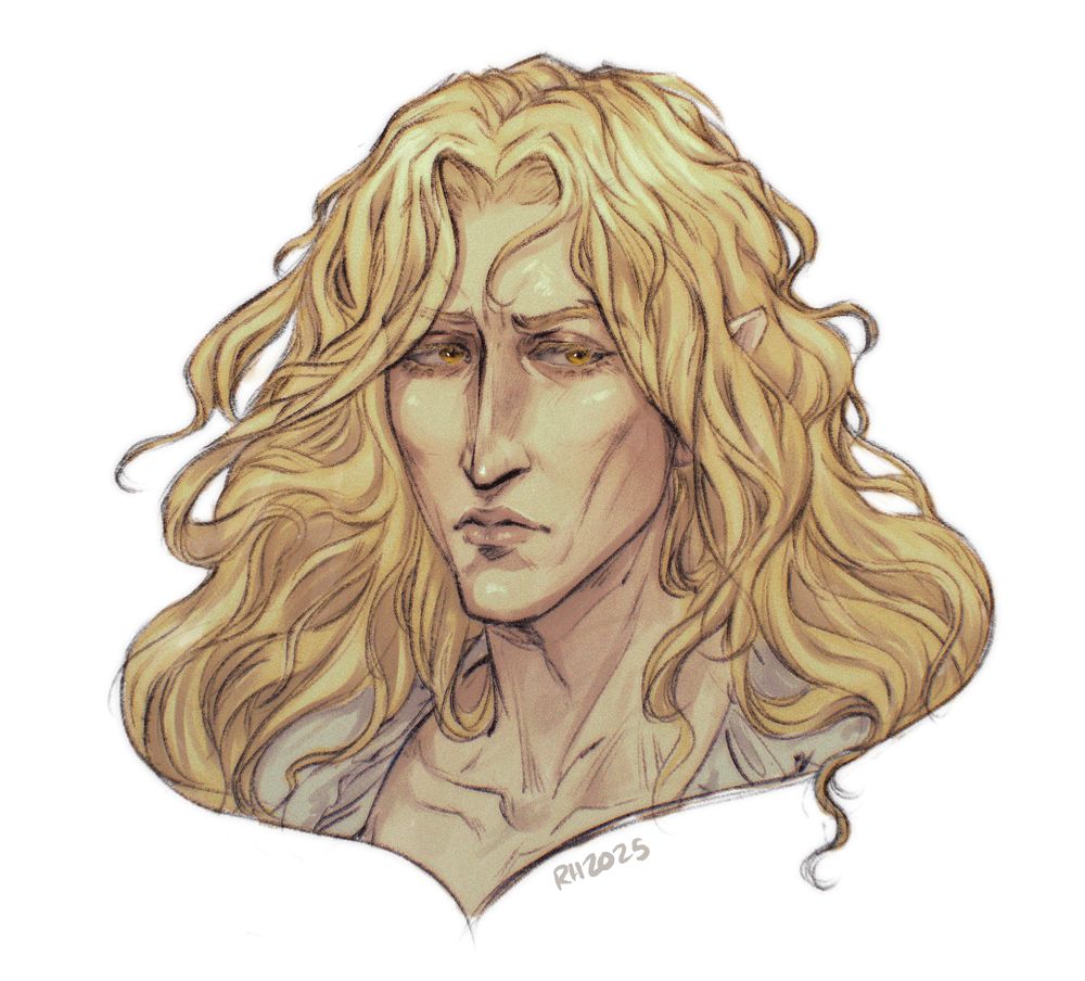 A digital sketch of a bust portrait of Alucard from the Castlevania animated show.