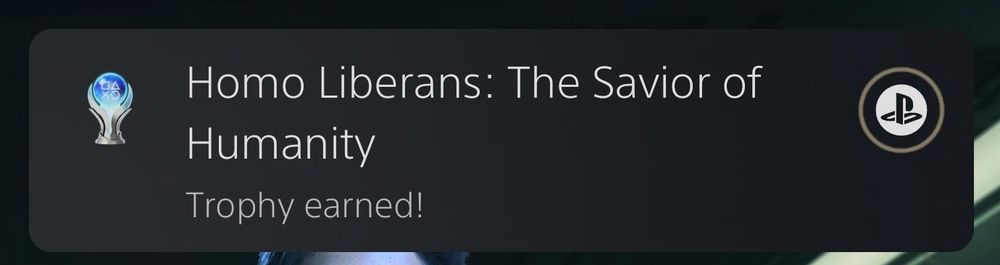 A screenshot of the platinum trophy notification popping up.