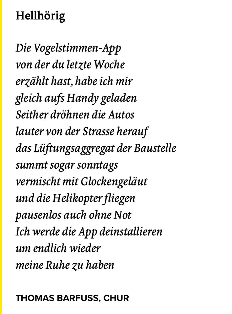 Gedicht über die Merlin-App, von WOZ-Leser Thomas Barfuss.