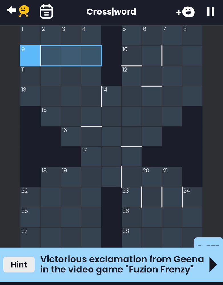 Puzzmo crossword clue: “Victorious exclamation from Geena in the video game ‘Fusion Frenzy’”