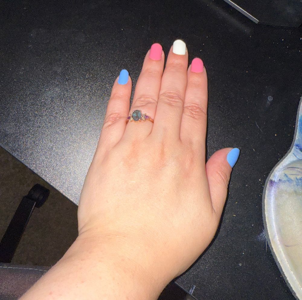 Trans flag colored nails