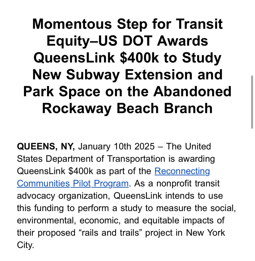 Queens link e-mail stating they’ve acquired federal funding for a study of the rockaway beach queenslink project. NYC. Climate crisis. 