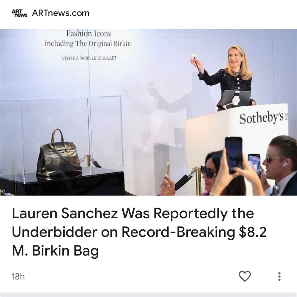 Headline: Lauren Sanchez was reportedly the underbidder on record-breaking $8.2 million Birkin Bag