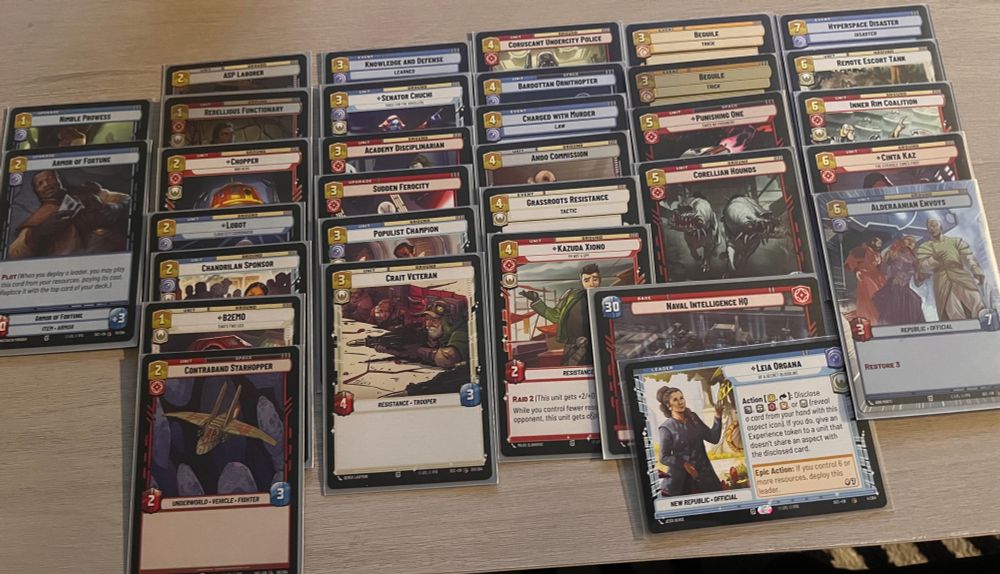 Picture of a 30 card Star Wars Unlimited sealed deck with Leia Red