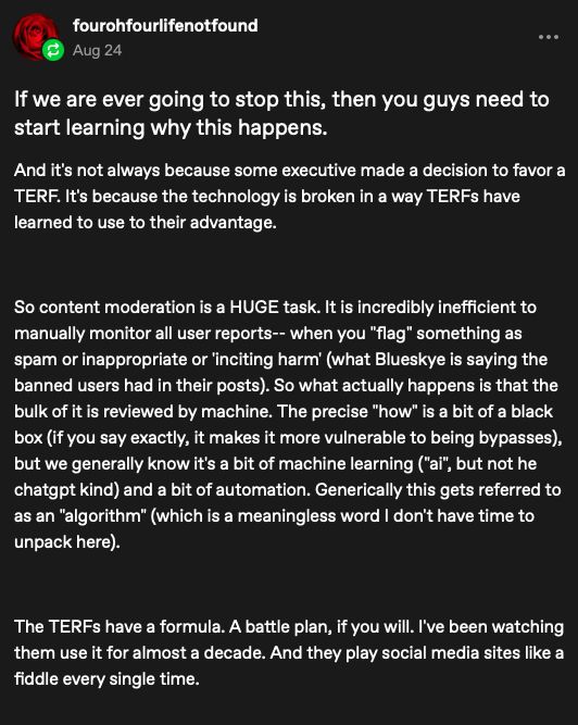 Screenshot of tumblr text post by fourohfourlifenotfound August 24 part 1/3: 